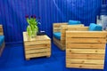 Wooden furniture from pallets in the office interior.