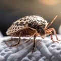 Generated imageBedbug Close up of Cimex hemipterus - bed bug on bed background , generated by AI