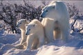 Generated painting of Polar bear and cubs