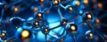 Abstract close-up of a molecular structure in blue hues, depicting the intricate complexity and connectivity of scientific