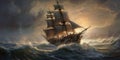 Against the Storm The Unwavering Spirit of Sailors. Sailing ship amidst stormy waters with big waves. Generative AI Royalty Free Stock Photo