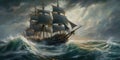 Against the Storm The Unwavering Spirit of Sailors. Sailing ship amidst stormy waters with big waves. Generative AI Royalty Free Stock Photo