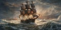 Against the Storm The Unwavering Spirit of Sailors. Sailing ship amidst stormy waters with big waves. Generative AI Royalty Free Stock Photo