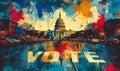 Artistic American Democracy and Freedom Concept with Splattered Paint Eagle and Capitol Building Royalty Free Stock Photo