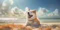 Beach Barks Cute Smiling Shiba Inu Dog Posing with a Funny Expression. Generative AI Royalty Free Stock Photo