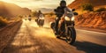 Brotherhood on wheels Motorcycle riders basking in sunsets glow