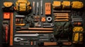 Camping Essentials Unveiled Knolling Photography of Outdoor Gear. Generative AI
