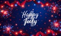 Celebratory night sky lit with vibrant fireworks display and Happy 4th of July greeting symbolizing American Independence Day Royalty Free Stock Photo