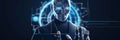 Chatbot Chat with Artificial Intelligence. man using technology smart robot, ai by entering command prompt generates intelligent Royalty Free Stock Photo
