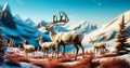 Claymation Caribou Family in the Wild
