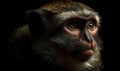 close up photo of bonnet monkey on black background. Generative AI Royalty Free Stock Photo