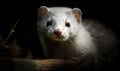 close up photo of ermine also called stoat on black background. Generative AI