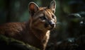 close up photo of fossa Cryptoprocta ferox on blurry green rainforest background. Generative AI