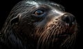 close up photo of fur seal on black background. Generative AI