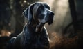 close up photo of Great Dane on blurry Autumn forest background. Generative AI Royalty Free Stock Photo