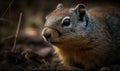 close up photo of ground squirrel on blurry forest background. Generative AI