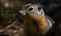 close up photo of ground squirrel on blurry forest background. Generative AI