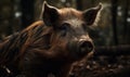 close up photo of Hampshire pig on blurry forest background. Generative AI Royalty Free Stock Photo