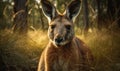 close up photo of kangaroo on blurry background of its natural Australian habitat. Generative AI