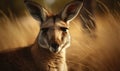 close up photo of kangaroo on blurry background of its natural Australian habitat. Generative AI