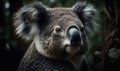 close up photo of koala on blurry foret background. Generative AI