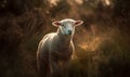 close up photo of lamb on blurry outdoors background of its natural habitat. Generative AI