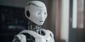 Close up view of a futuristic Housekeeping robot maid vacuum machine concept for autonomy household ideas. Generative AI