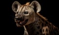 closeup photo of laughing hyena isolated on black background. Generative AI