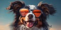 Coastal Comedy Smiling Papillon Dog Shows Off Funny Expression in Sunglasses. Generative AI Royalty Free Stock Photo