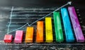 Colorful Bar Graph with Rising Arrow Indicating Growth, Progress and Success on a Blackboard, Symbolizing Business Analysis Royalty Free Stock Photo