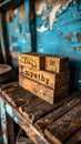 Conceptual image of vintage wooden blocks stacked with the word Empathy on a rustic table against a worn blue wall, depicting