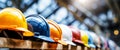Constructing Safely The Colorful Array of Worker Helmets Royalty Free Stock Photo