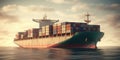 Container ship with valuable cargo. Big transport ship with containers with goods on the open sea. Generative AI Royalty Free Stock Photo