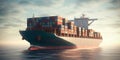 Container ship with valuable cargo. Big transport ship with containers with goods on the open sea. Generative AI Royalty Free Stock Photo
