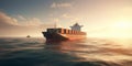 Container ship with valuable cargo. Big transport ship with containers with goods on the open sea. Generative AI Royalty Free Stock Photo