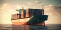 Container ship with valuable cargo. Big transport ship with containers with goods on the open sea. Generative AI Royalty Free Stock Photo