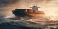 Container ship with valuable cargo. Big transport ship with containers with goods on the open sea. Generative AI Royalty Free Stock Photo