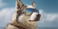 Cool Canine Alaskan Malamute Dog with a Cute Smile and Funny Expression Posing on the Beach. Generative AI