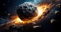Cosmic Collision Asteroid in Space