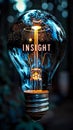 Creative concept of a glowing light bulb with the word INSIGHT illuminated within symbolizing idea generation innovation and Royalty Free Stock Photo