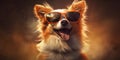 cute smiling Papillon dog in sunglasses with funny expression on its face. Generative AI Royalty Free Stock Photo