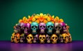 Day of the Dead Showcase 3D Podium with Colorful Skulls for Mexican Celebration