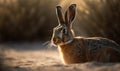 Desert Runner Photo of jackrabbit poised and alert in a dry sunbaked desert image showcases the rabbits agility speed and keen