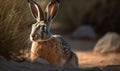 Desert Runner Photo of jackrabbit poised and alert in a dry sunbaked desert image showcases the rabbits agility speed and keen