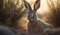 Desert Runner Photo of jackrabbit poised and alert in a dry sunbaked desert image showcases the rabbits agility speed and keen