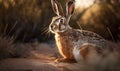 Desert Runner Photo of jackrabbit poised and alert in a dry sunbaked desert image showcases the rabbits agility speed and keen