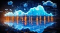 Digital Illustration of Cloud Computing Network with Glowing Blue Clouds and Data Streams on a Futuristic Grid Background Concept Royalty Free Stock Photo