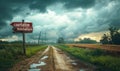 Directional signposts with capitalism and socialism against a cloudy sky, depicting a conceptual crossroads between two distinct