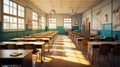 Empty School Classroom Desks Waiting for Students Royalty Free Stock Photo