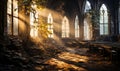 Enchanted Evening Old Birch Forest Inside a Dilapidated Medieval Church